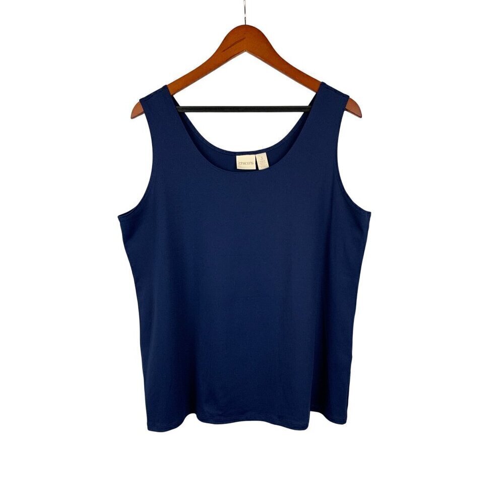 Chicos Navy Blue Sleeveless Tank Top Size 3 Polyester Blend Womens